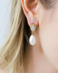 Gold Crystal Pearl Drop Earrings