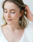 Silver Orchid Flower Earrings with Pearls