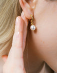 Gold Pearl Huggie Hoop Earrings