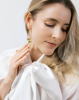 Gold Orchid Flower Earrings with Pearls