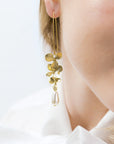Gold Orchid Flower Earrings with Pearls