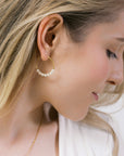 Gold Circle Hoop Earrings with White Pearls