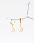 Gold Pearl Huggie Hoop Earrings