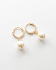 Gold Pearl Huggie Hoop Earrings
