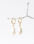 Gold Pearl Huggie Hoop Earrings