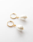 Gold Pearl Huggie Hoop Earrings