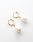 Gold Pearl Huggie Hoop Earrings