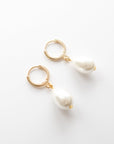 Gold Pearl Huggie Hoop Earrings