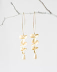 Gold Orchid Flower Earrings with Pearls