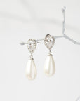 Silver Crystal Pearl Drop Earrings
