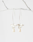 Silver Orchid Flower Earrings with Pearls