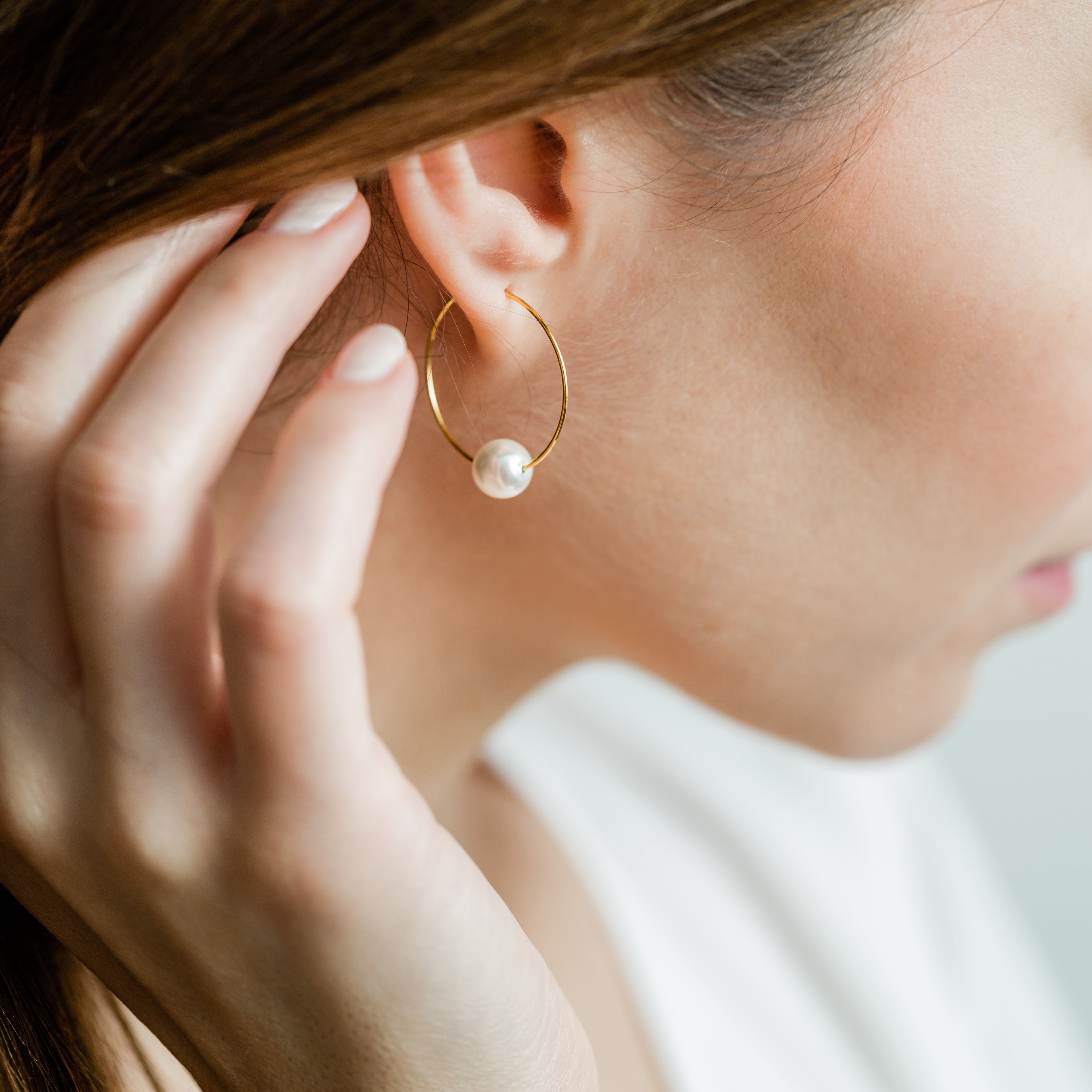 Gold Pearl Hoop Earrings