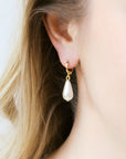 Gold Pearl Huggie Hoop Earrings
