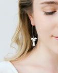 Silver Orchid Flower Earrings with Pearls