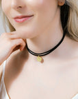 Black Suede Choker Necklace with Gold Disc