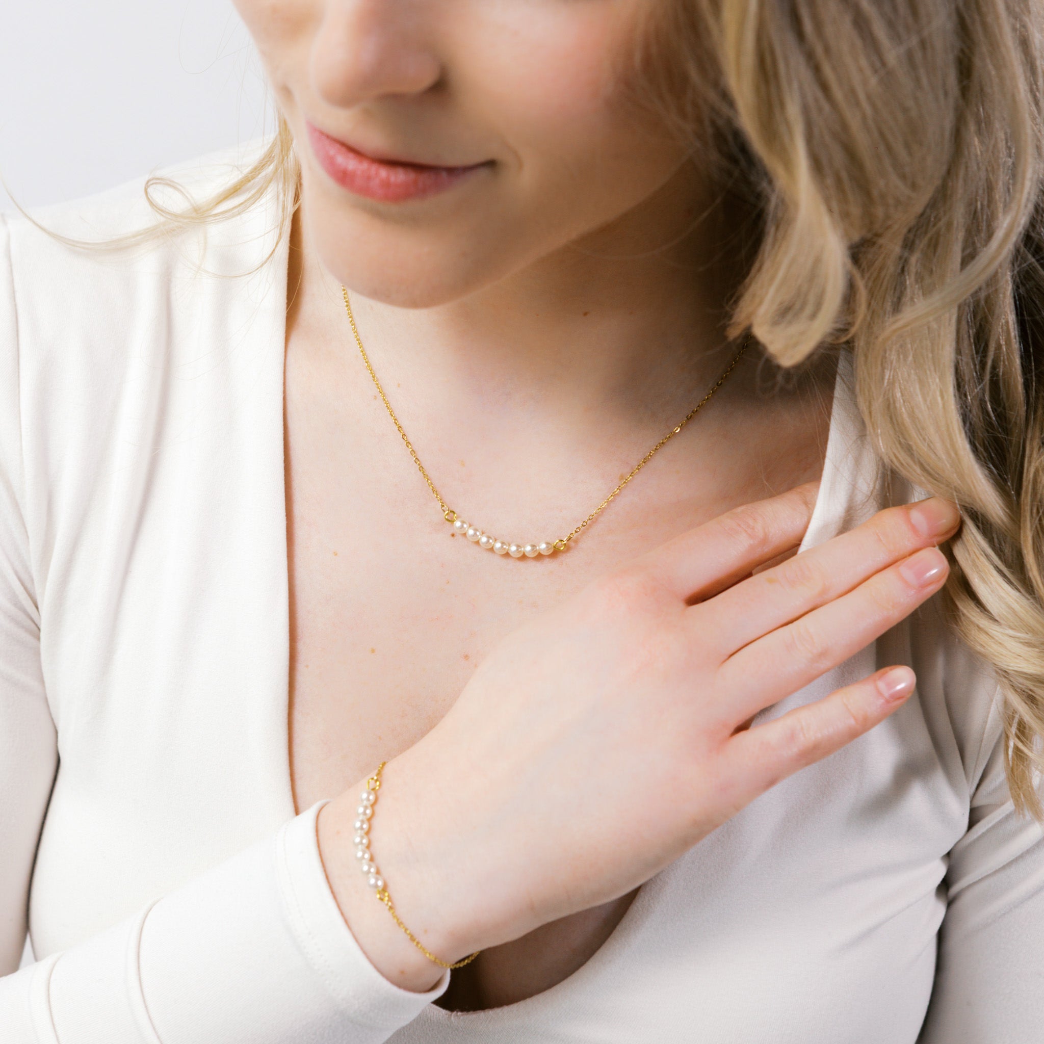 Delicate Gold White Pearl Necklace