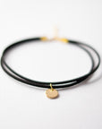 Black Suede Choker Necklace with Gold Disc