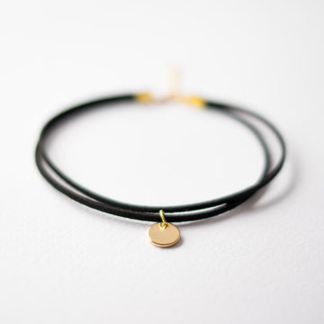 Black Suede Choker Necklace with Gold Disc