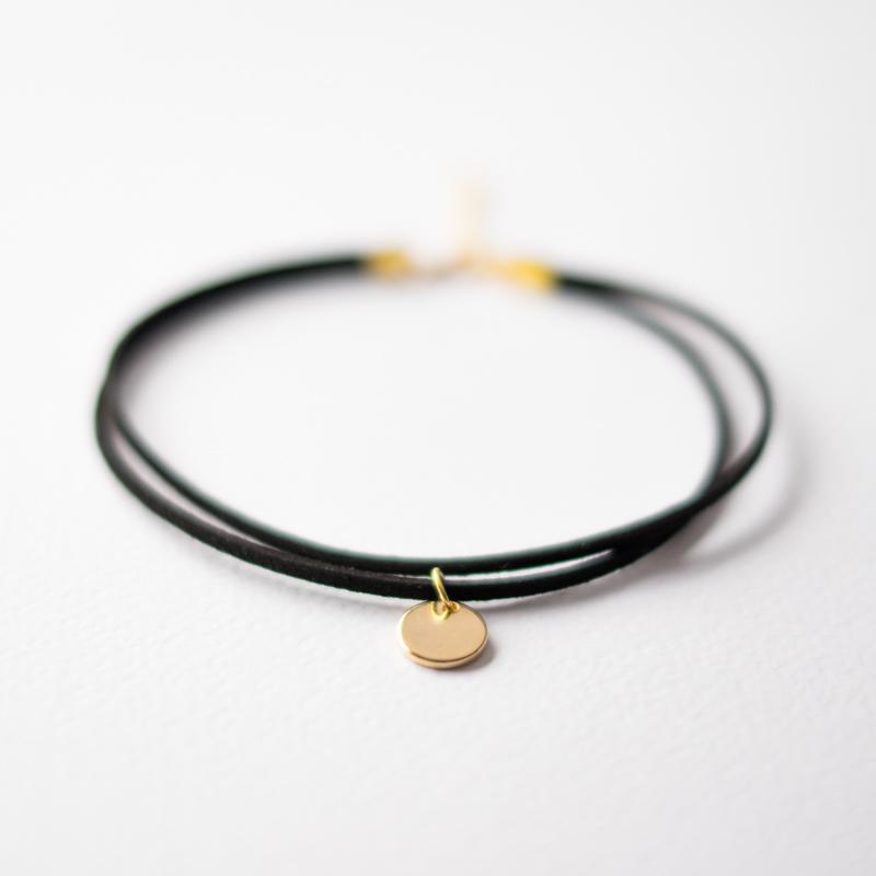 Black Suede Choker Necklace with Gold Disc