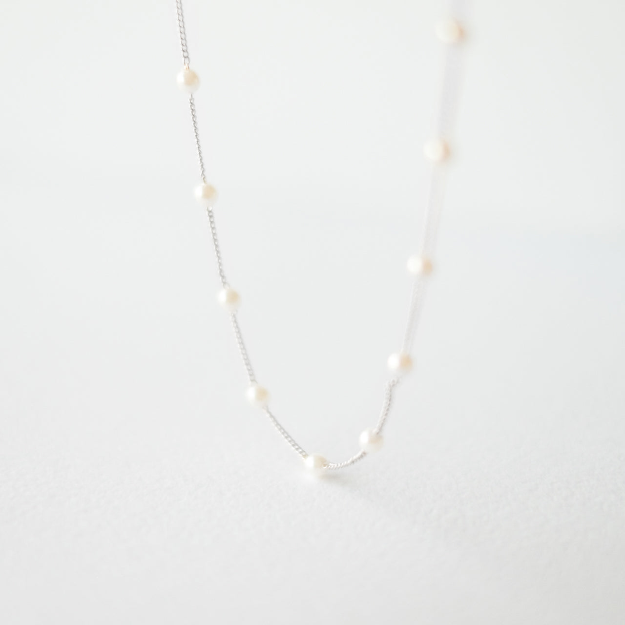 Delicate Silver White Pearl Necklace