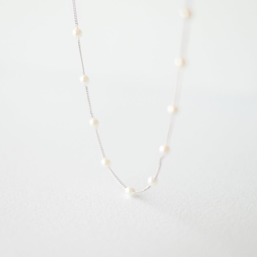 Delicate Silver White Pearl Necklace