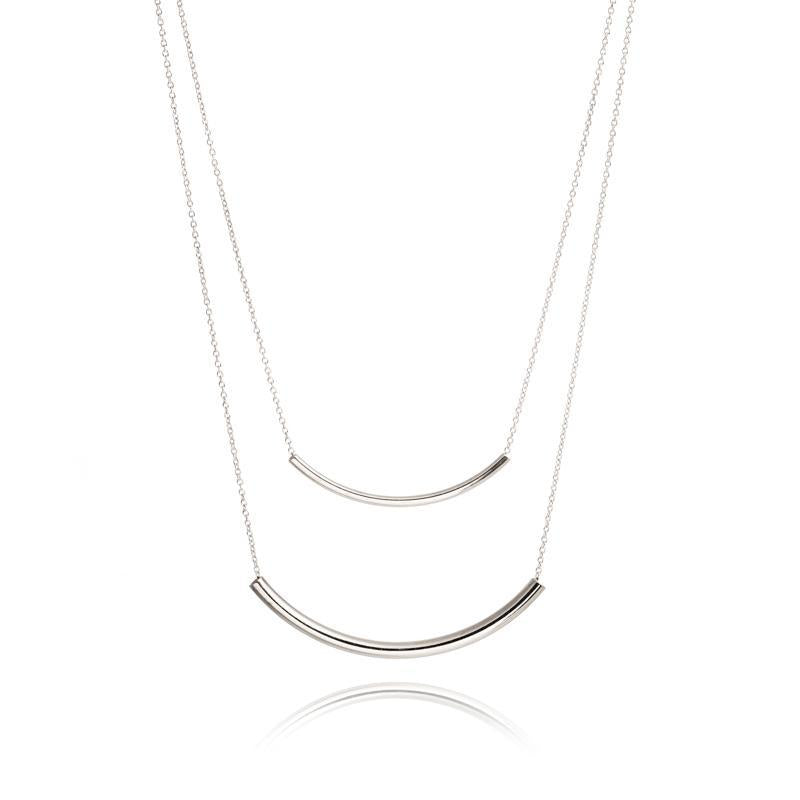 Geometric Double Layered Tube Silver Necklace