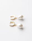 Gold Drop Pearl Crystal Huggie Hoop Earrings