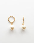 Gold Pearl Huggie Hoop Earrings