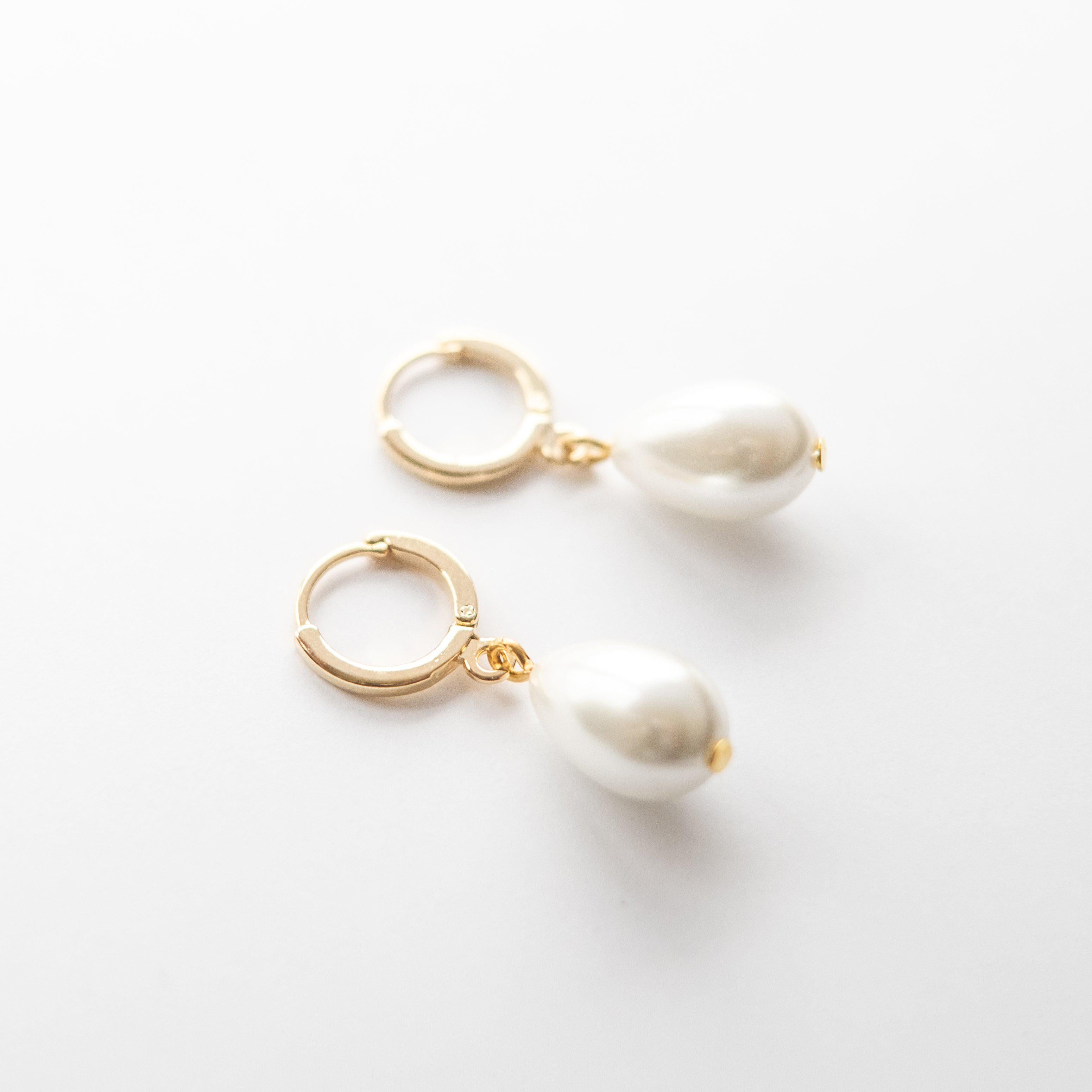 Gold Pearl Huggie Hoop Earrings