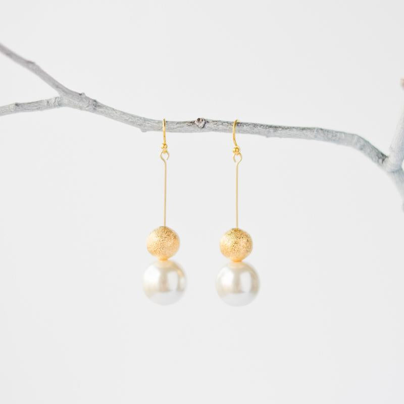 Gold Bead and Pearl Earrings