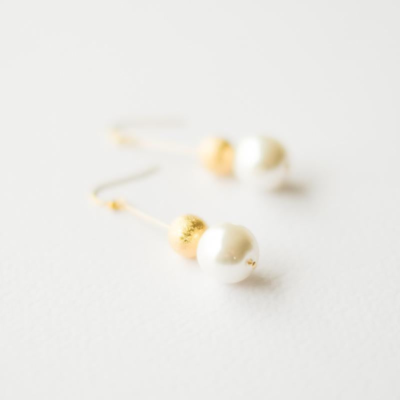 Gold Bead and Pearl Earrings