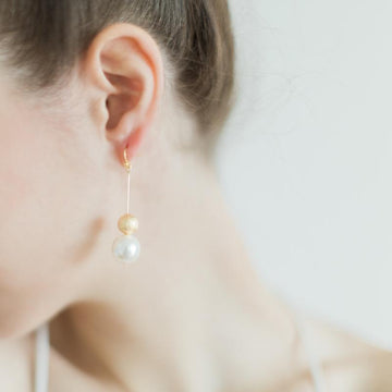 Gold Bead and Pearl Earrings