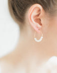 Gold Circle Hoop Earrings with White Pearls