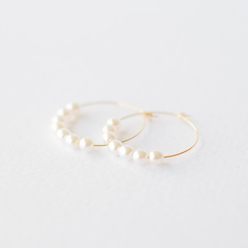 Gold Circle Hoop Earrings with White Pearls