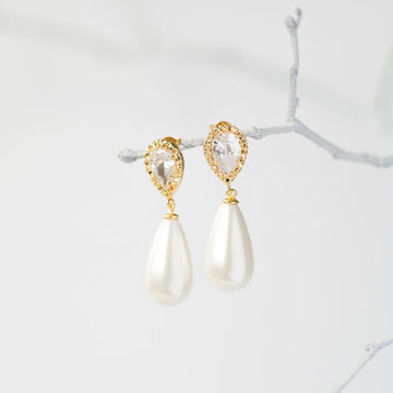 Gold Crystal Pearl Drop Earrings