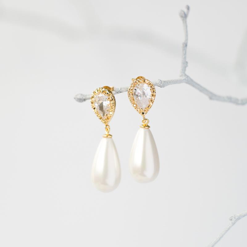 Gold Crystal Pearl Drop Earrings