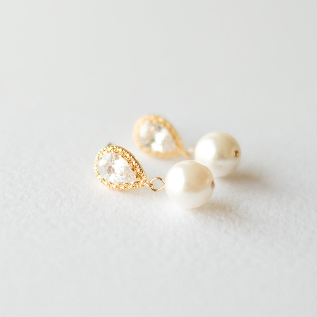 Gold Crystal Pearl Earrings