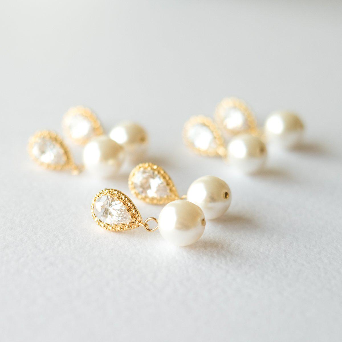 Gold Crystal Pearl Earrings