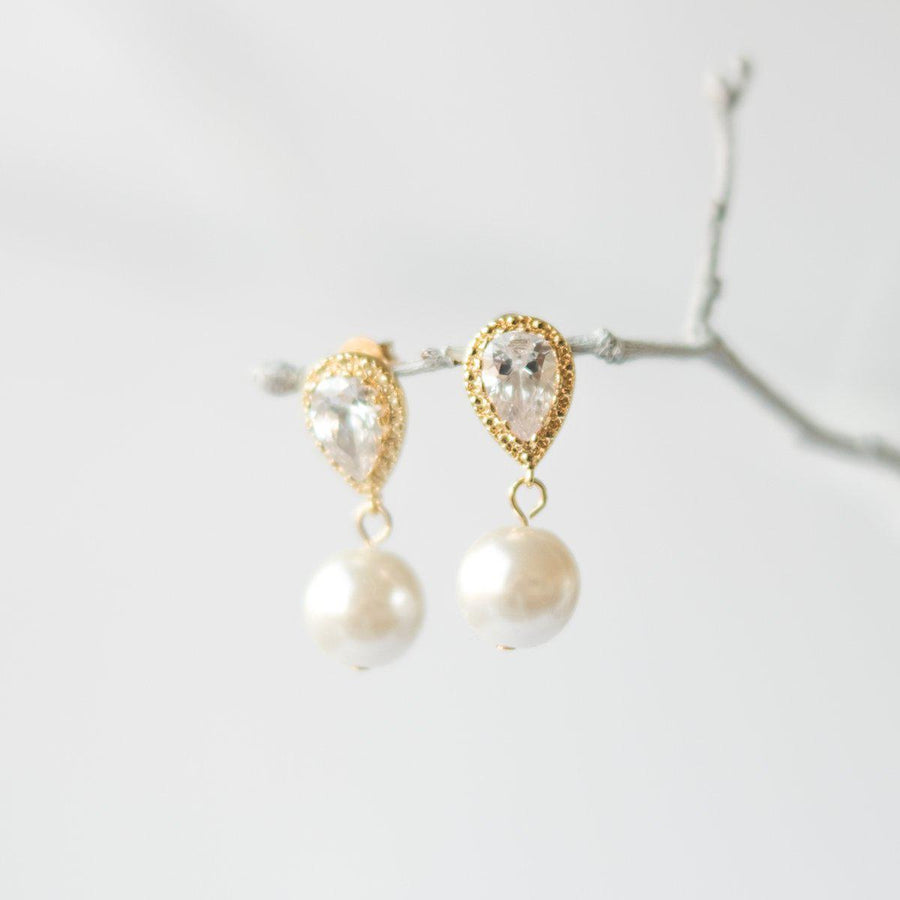 Gold Crystal Pearl Earrings