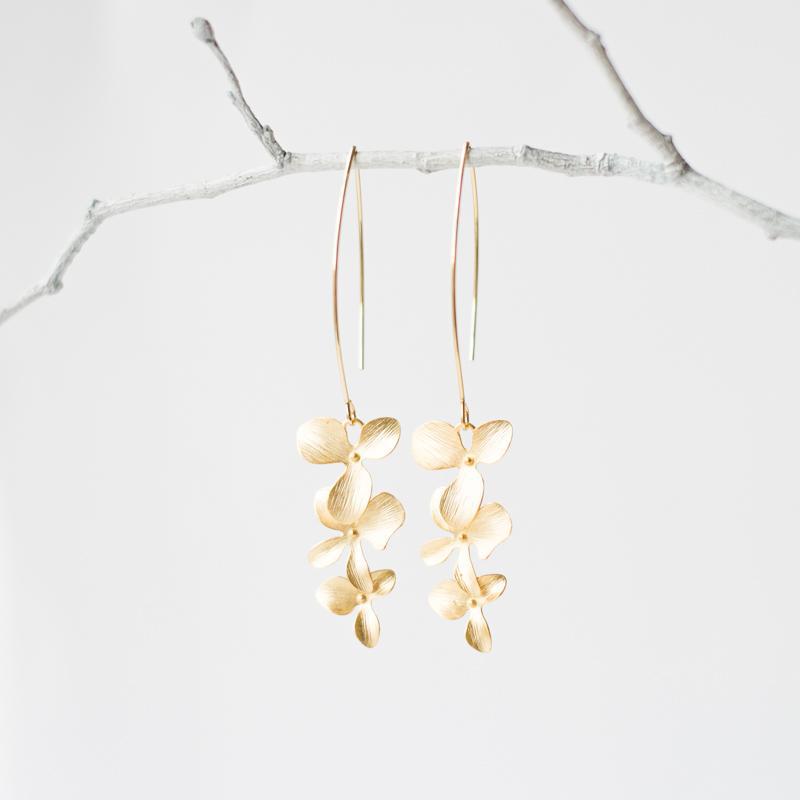 Gold Orchid Flower Earrings