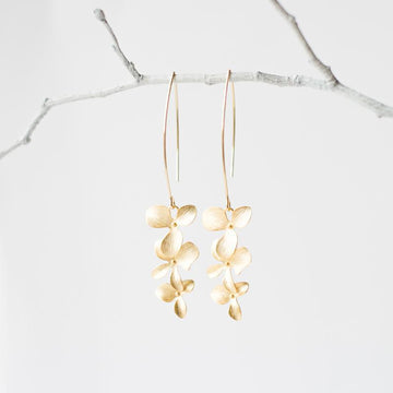 Gold Orchid Flower Earrings