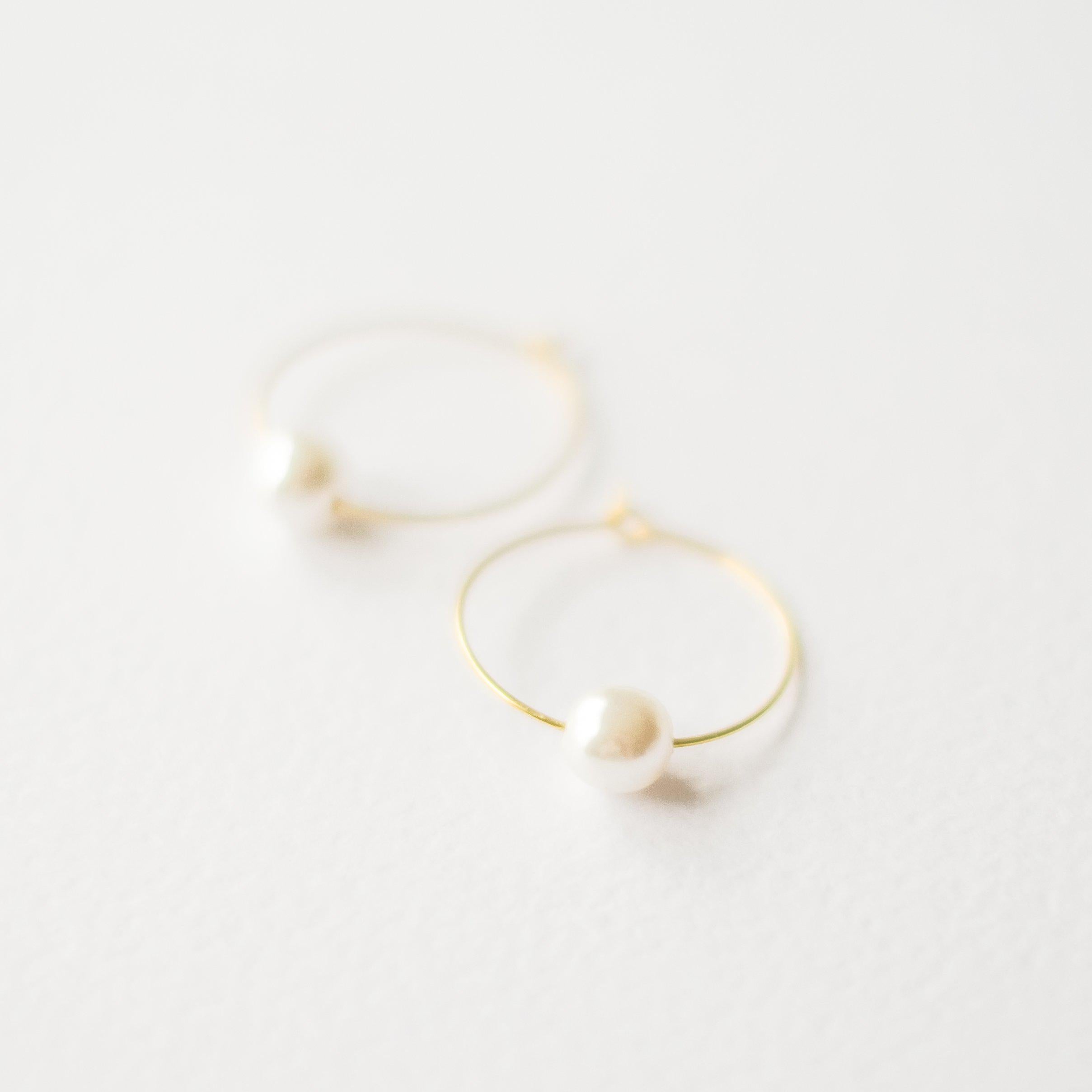 Gold Pearl Hoop Earrings