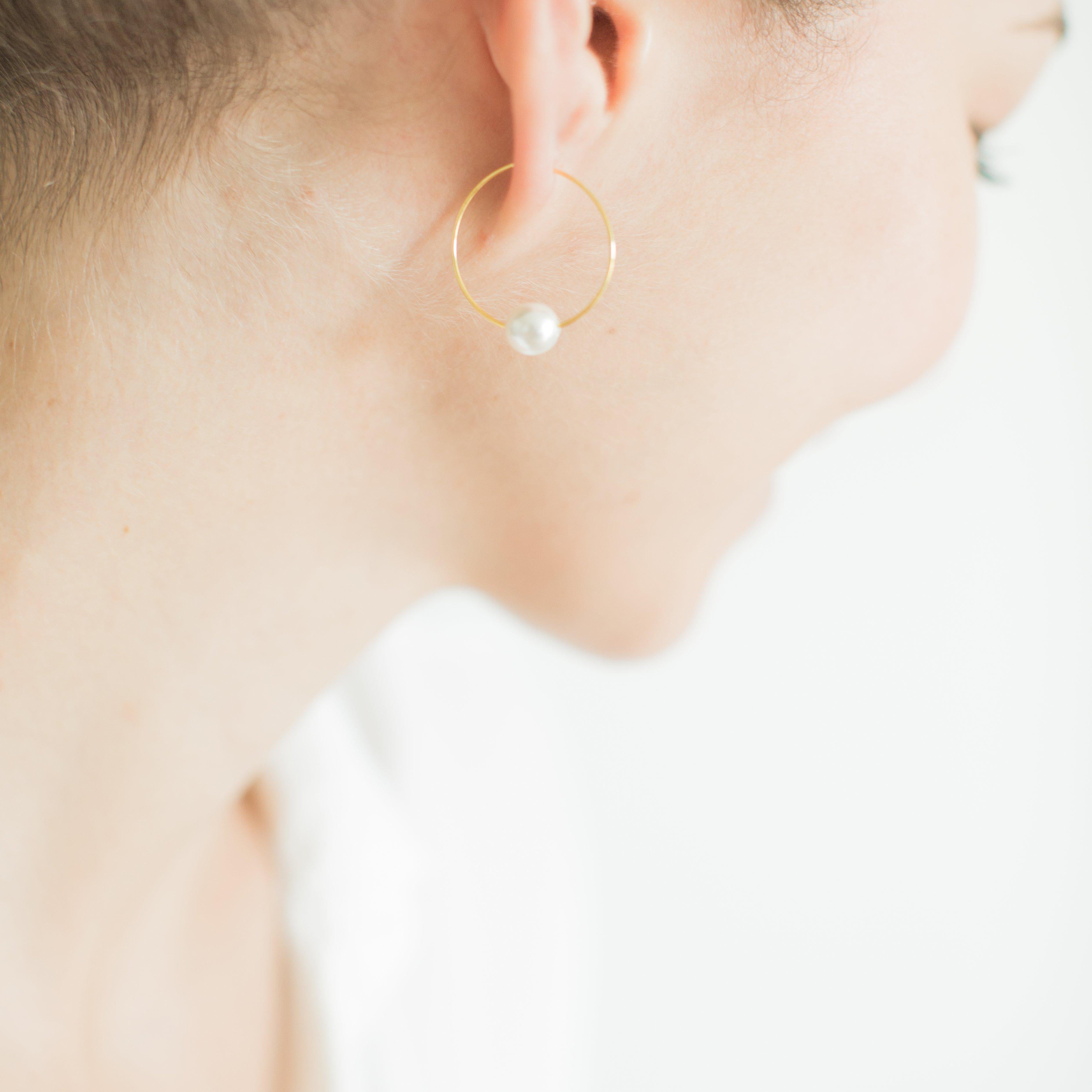 Gold Pearl Hoop Earrings
