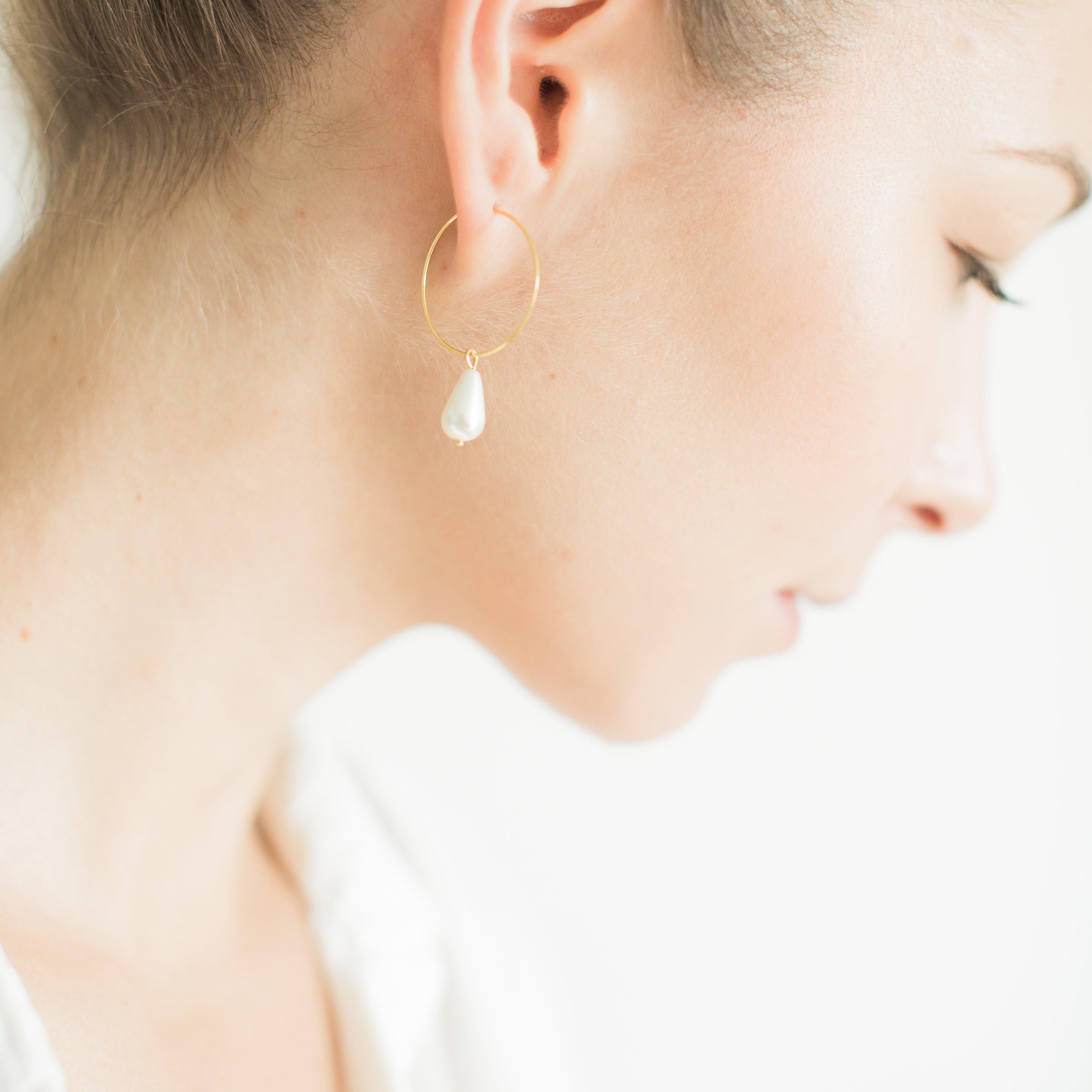 Gold Pearl Hoop Earrings