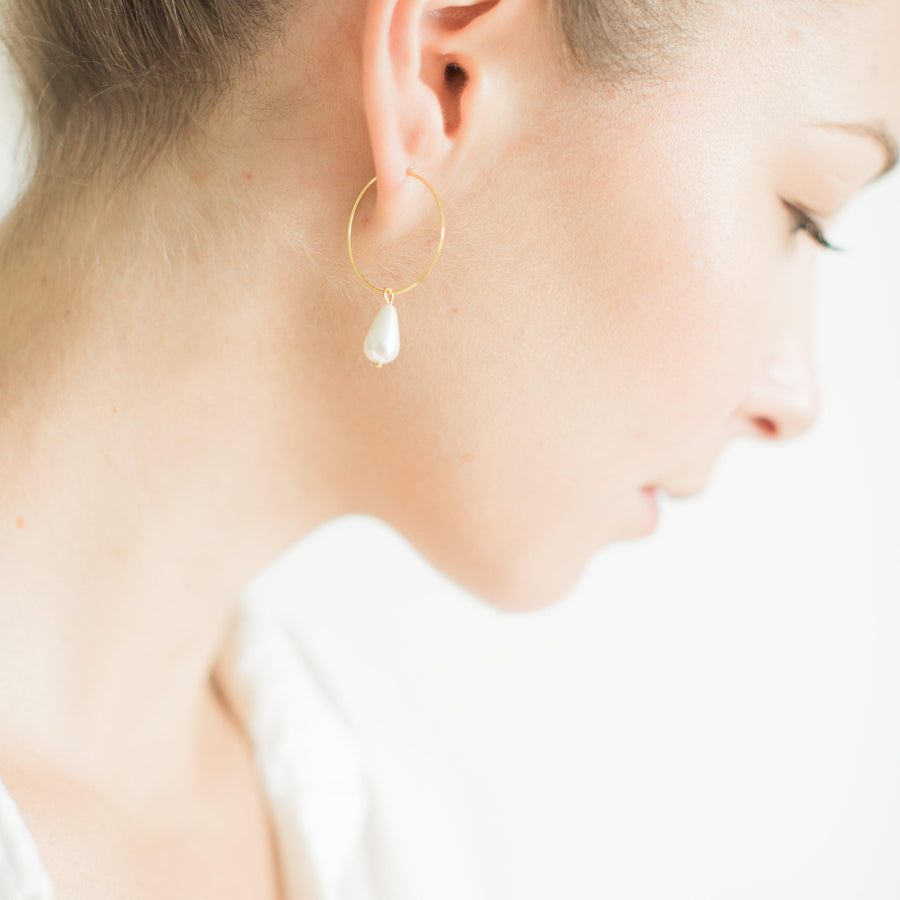 Gold Pearl Hoop Earrings