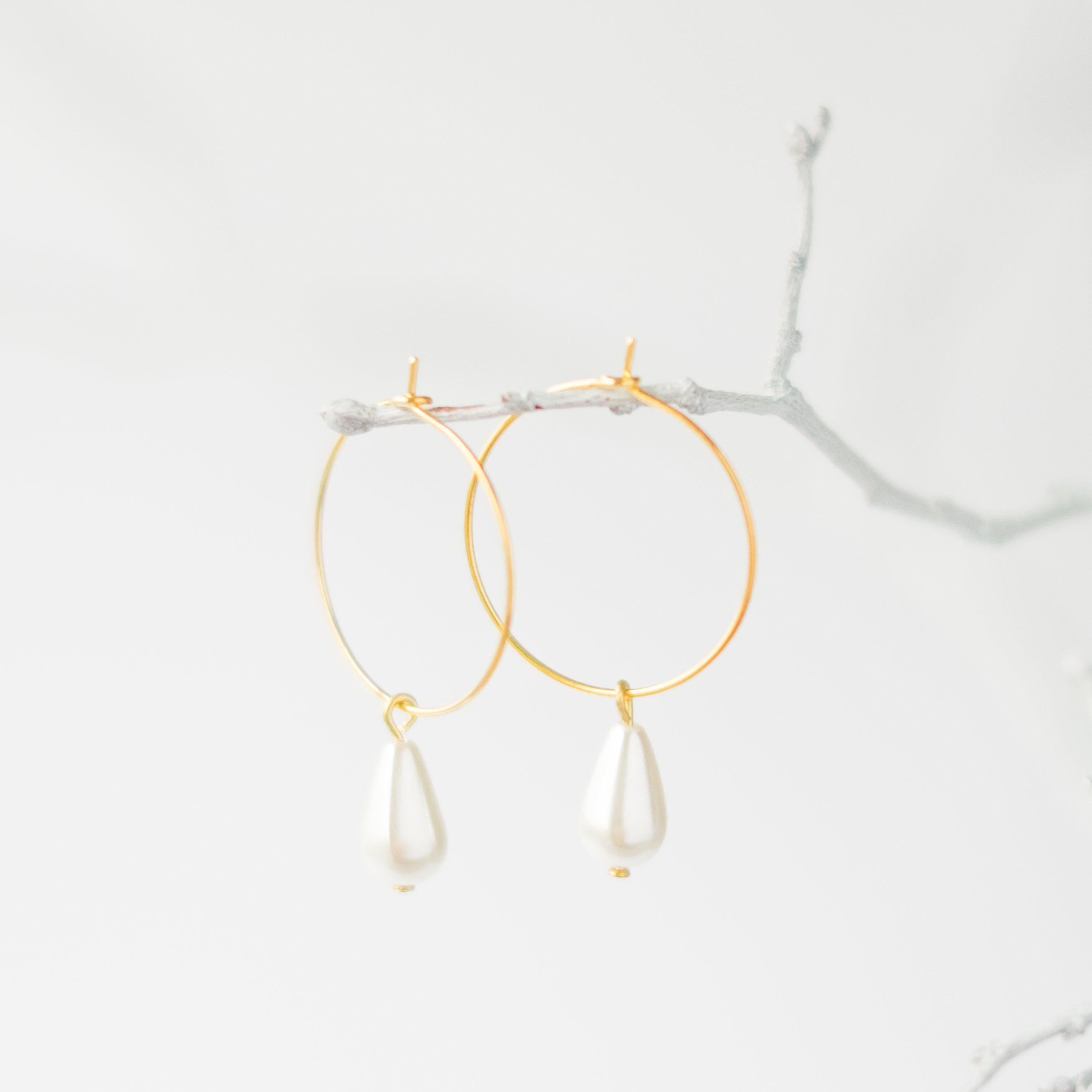 Gold Pearl Hoop Earrings