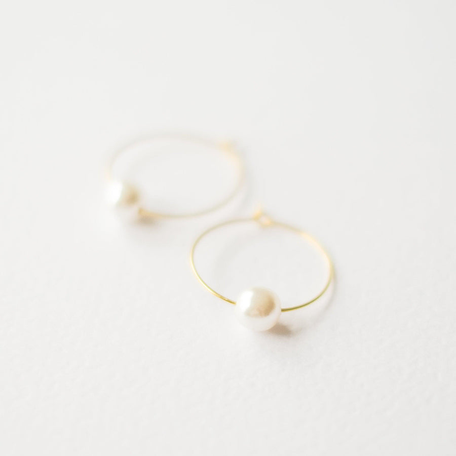 Gold Pearl Hoop Earrings