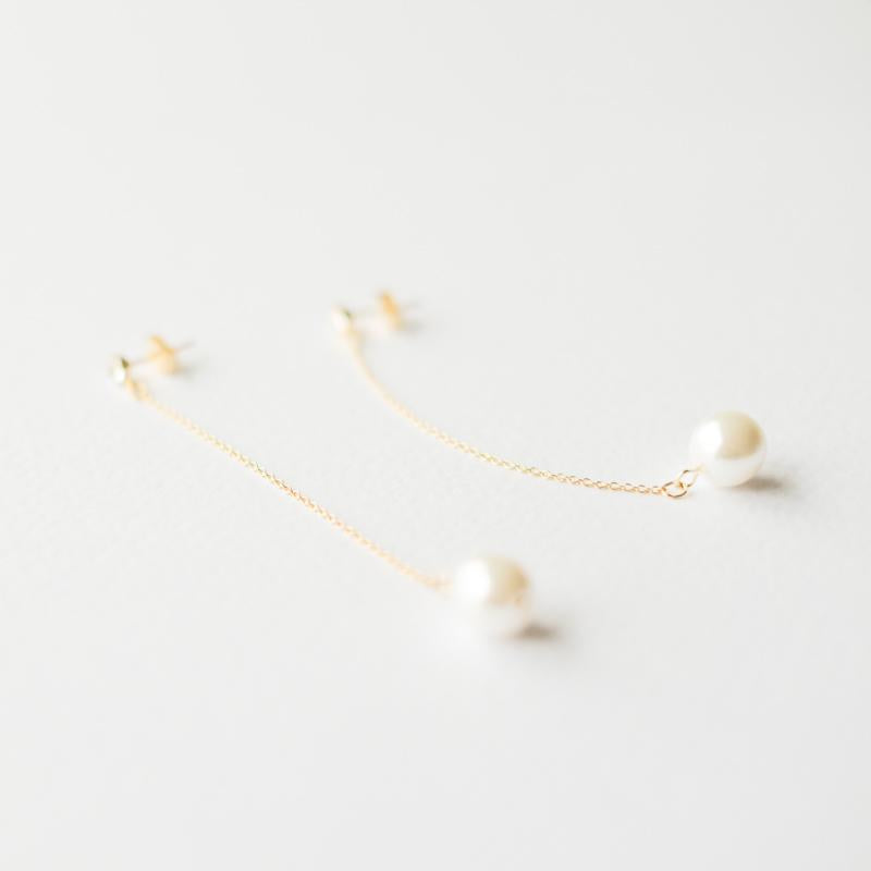 Long Gold Pearl Earrings