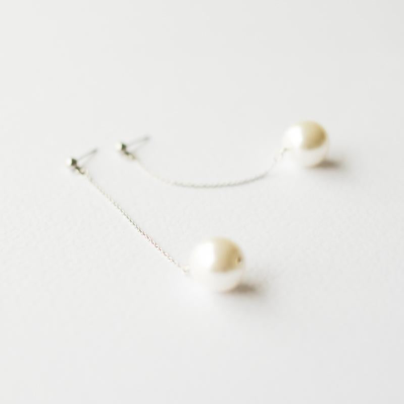 Long Silver Pearl Earrings