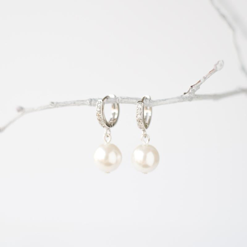 Pearl Drop Crystal Huggie Hoop Earrings